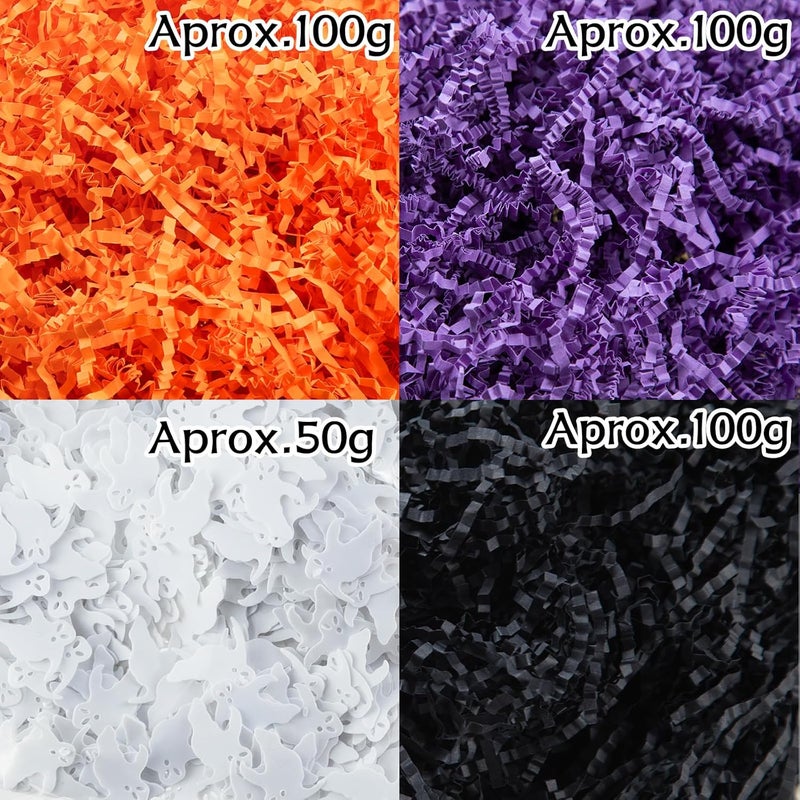 Jocomoni 12.3oz Halloween Crinkle Cut Paper Sherd Filler Black Orange Purple Crinkle Cut Paper with Ghost Confetti for Halloween Party Supply - Image 2